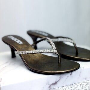 MODA SPANA Women's Kitten Heel Copper Rhinestone Thong Sandal Shoe